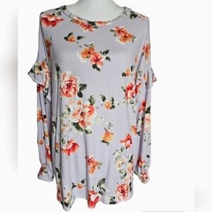 VINE & LOVE RUFFLE KNIT TOP SZ L LAVENDER